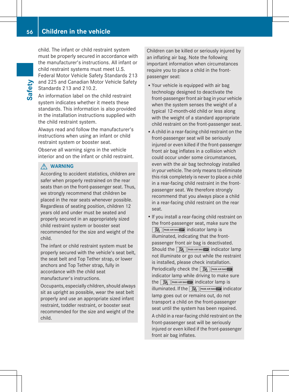 Safety, Children in the vehicle | Mercedes-Benz CL-Class 2012 User Manual | Page 58 / 488