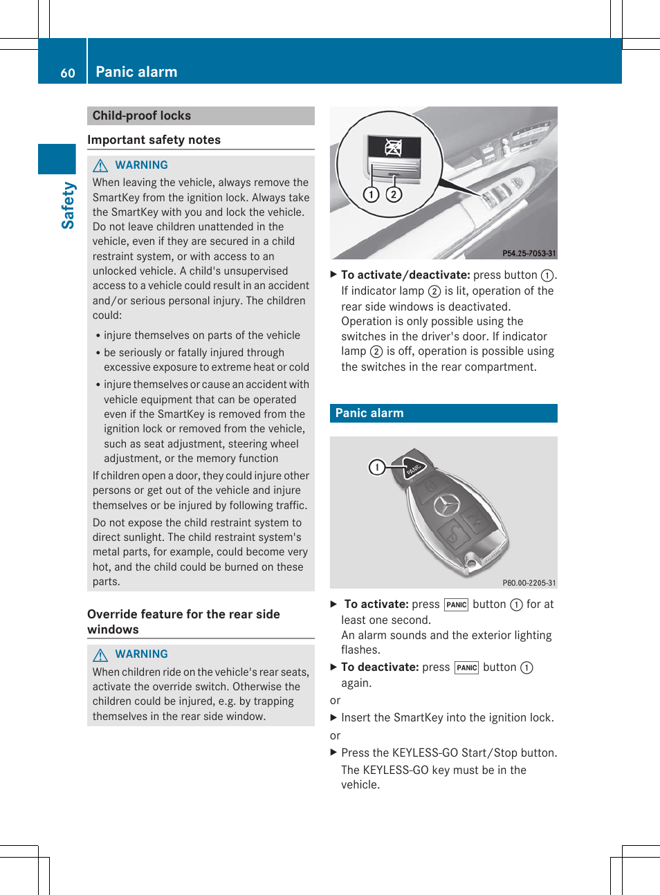 Child-proof locks, Panic alarm, Safety | Mercedes-Benz CL-Class 2012 User Manual | Page 62 / 488