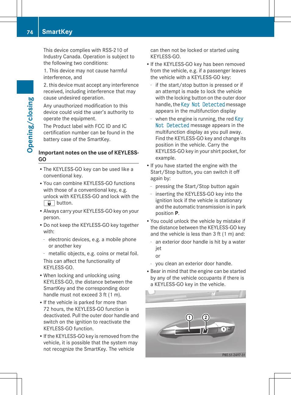 Opening/closing, Smartkey | Mercedes-Benz CL-Class 2012 User Manual | Page 76 / 488