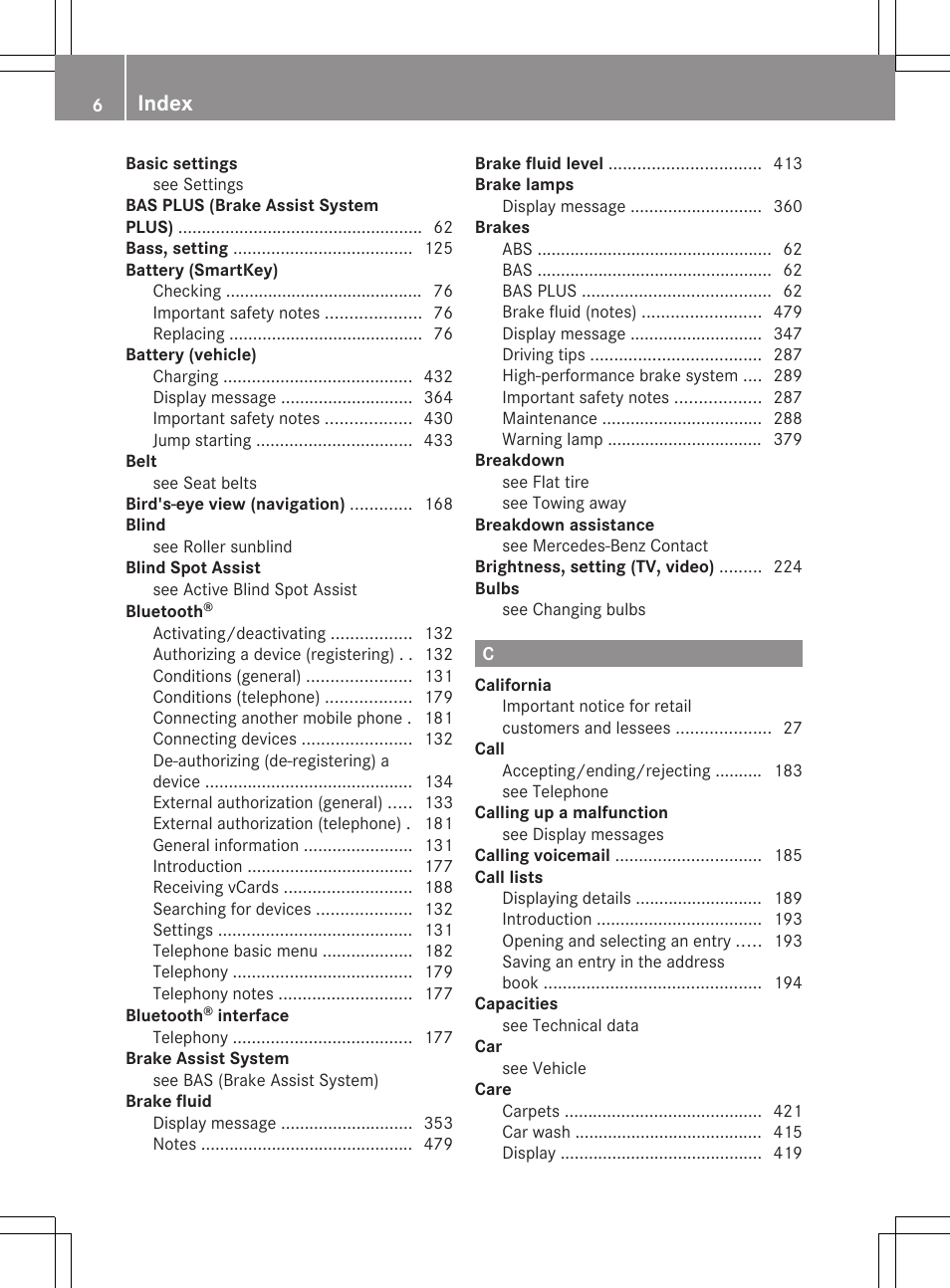 Index | Mercedes-Benz CL-Class 2012 User Manual | Page 8 / 488