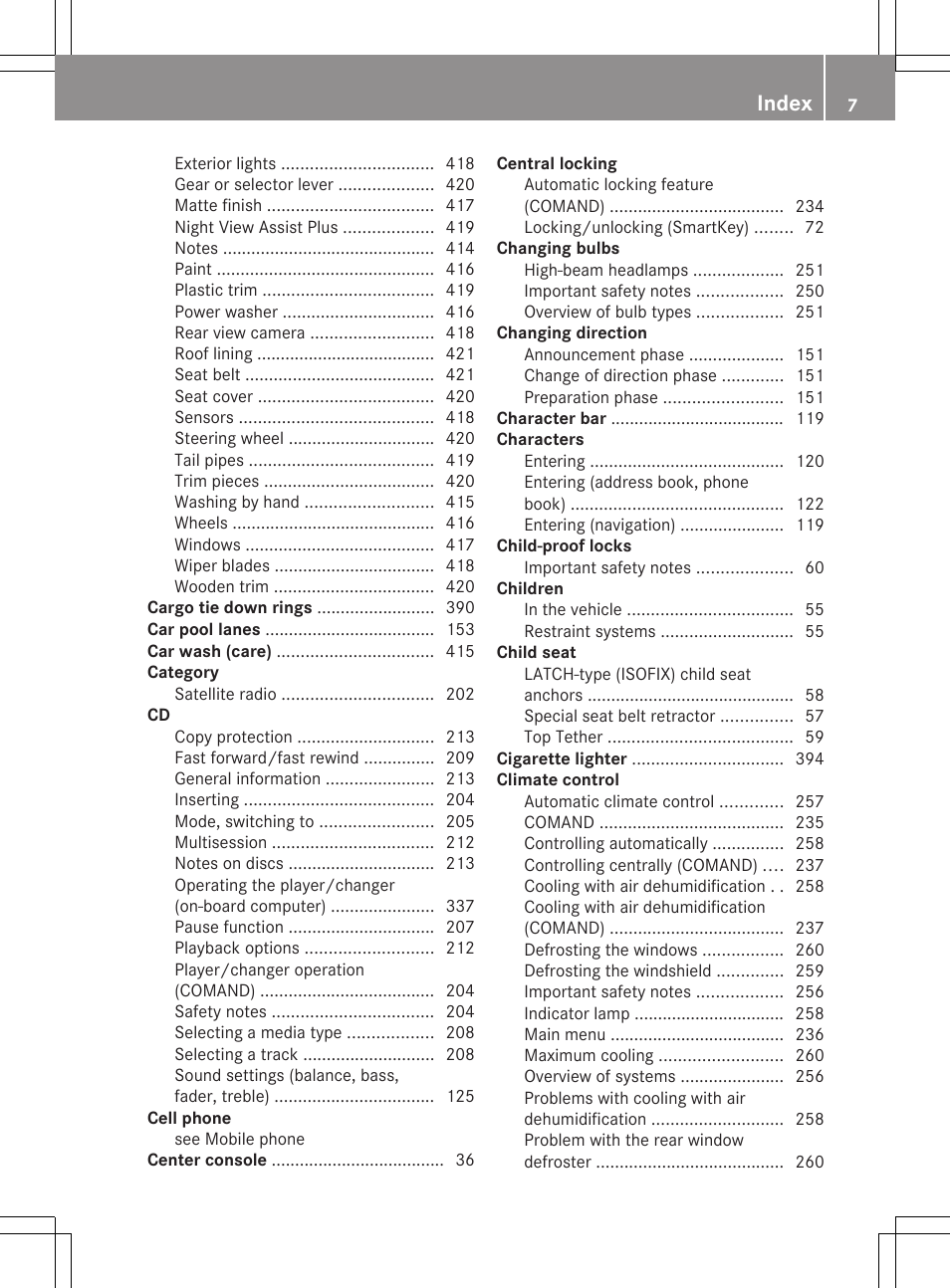 Index | Mercedes-Benz CL-Class 2012 User Manual | Page 9 / 488