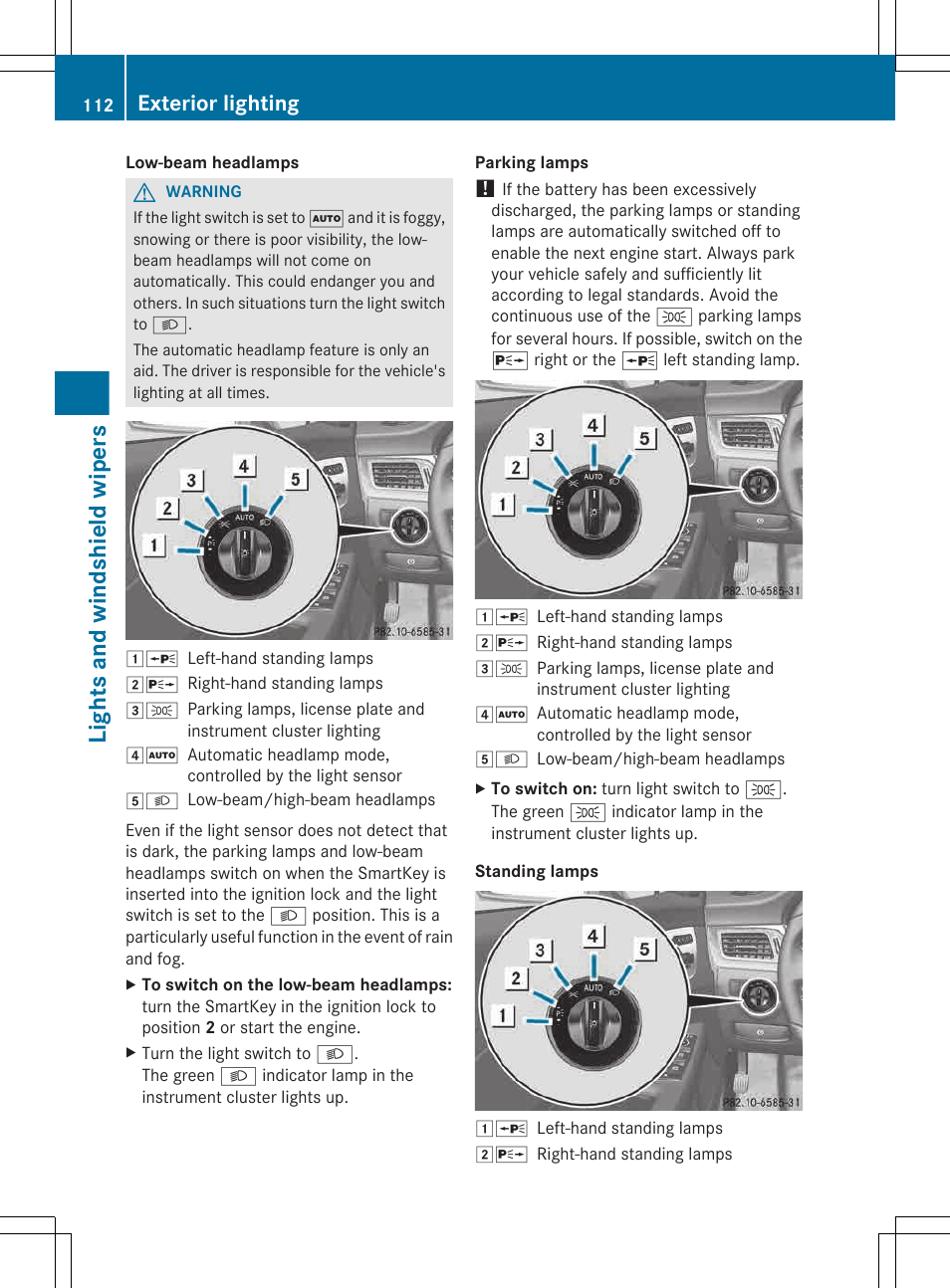 Lights and windshield wipers, Exterior lighting | Mercedes-Benz CLS-Class 2013 Owners Manual User Manual | Page 114 / 376