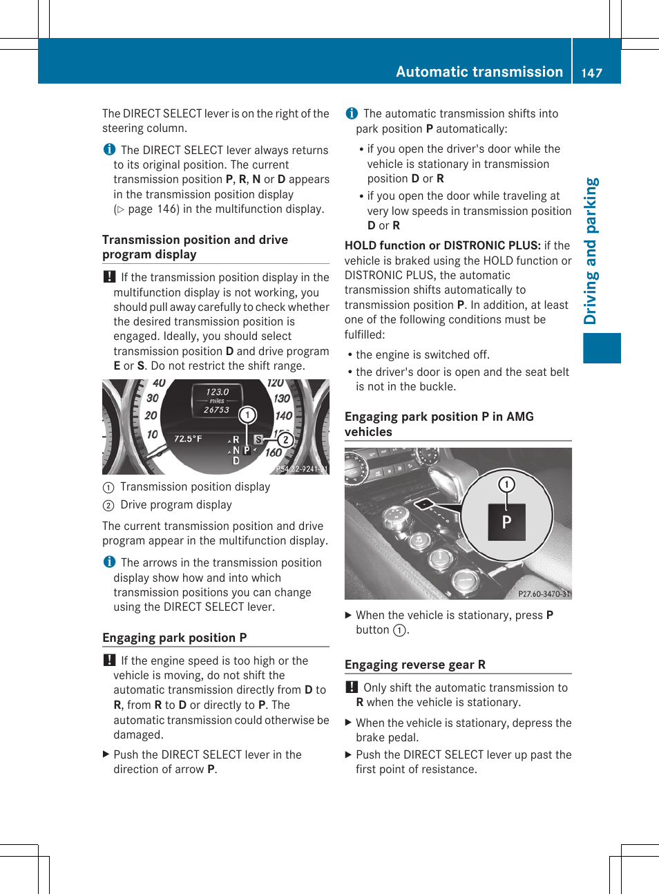Driving and parking, Automatic transmission | Mercedes-Benz CLS-Class 2013 Owners Manual User Manual | Page 149 / 376