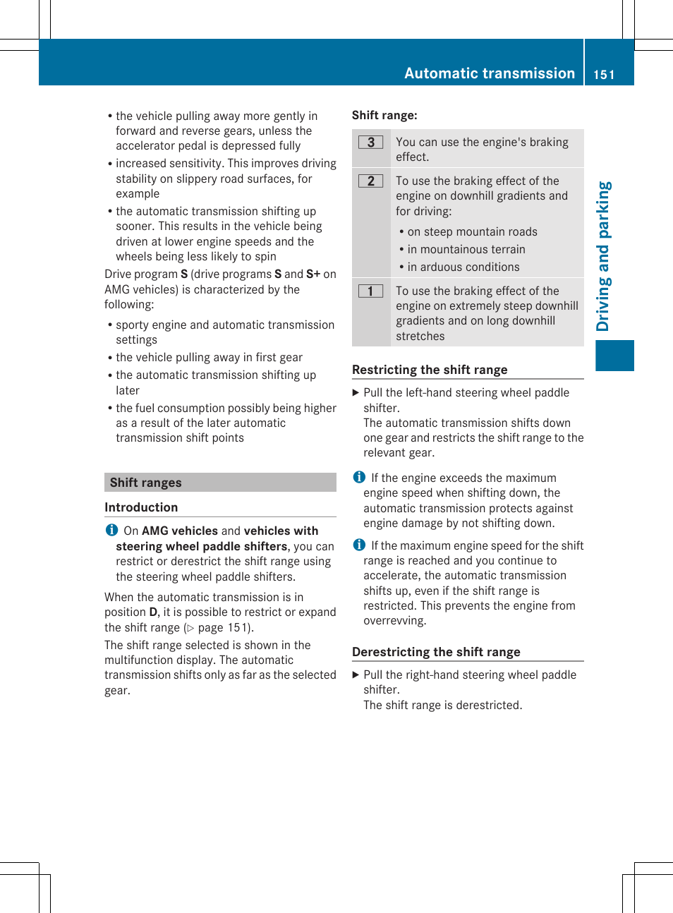 Shift ranges, Driving and parking, Automatic transmission | Mercedes-Benz CLS-Class 2013 Owners Manual User Manual | Page 153 / 376