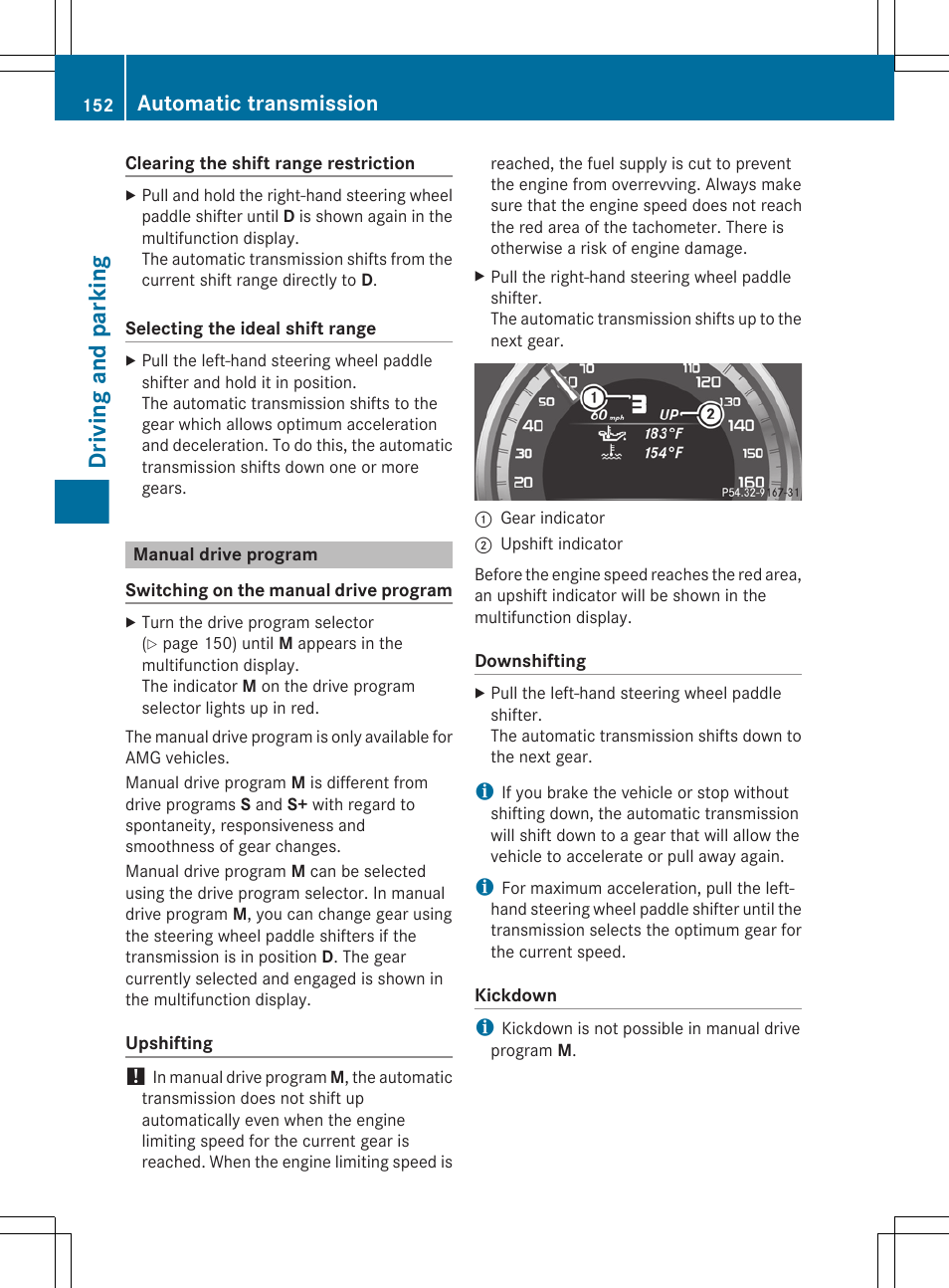 Manual drive program, Driving and parking, Automatic transmission | Mercedes-Benz CLS-Class 2013 Owners Manual User Manual | Page 154 / 376