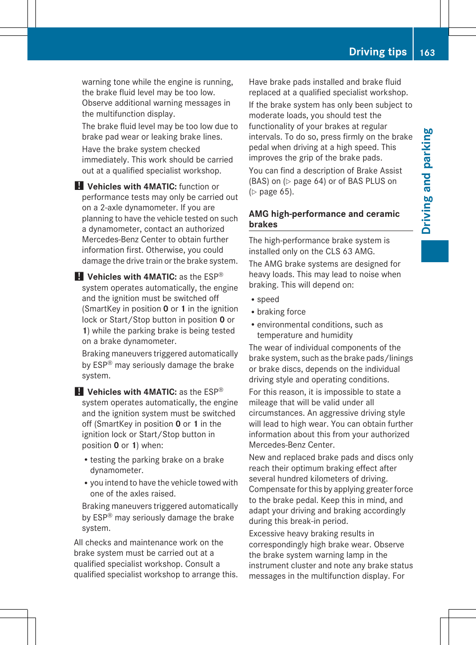 Driving and parking, Driving tips | Mercedes-Benz CLS-Class 2013 Owners Manual User Manual | Page 165 / 376