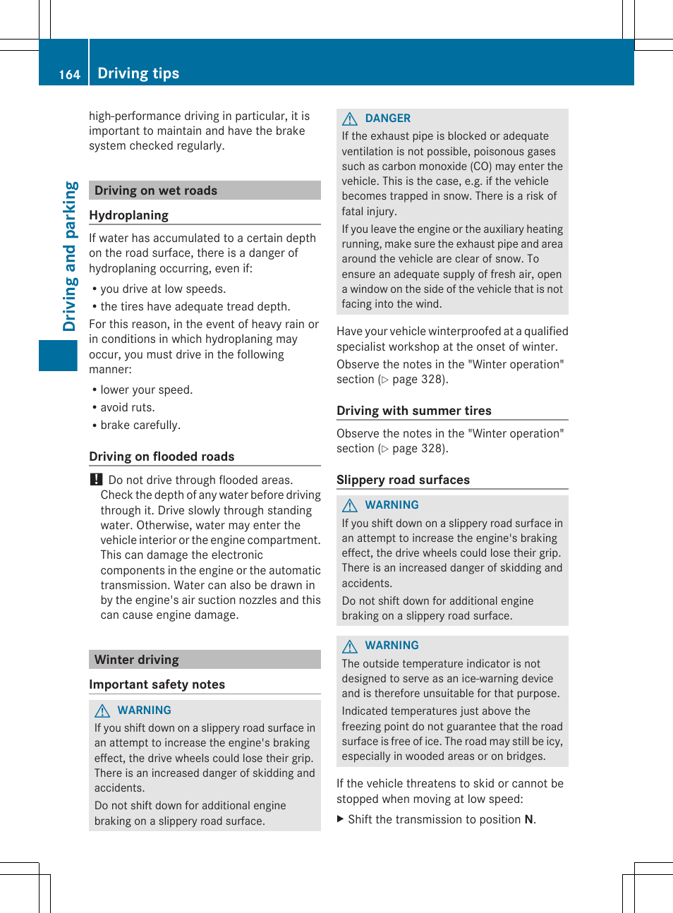 Driving on wet roads, Winter driving, Driving and parking | Driving tips | Mercedes-Benz CLS-Class 2013 Owners Manual User Manual | Page 166 / 376