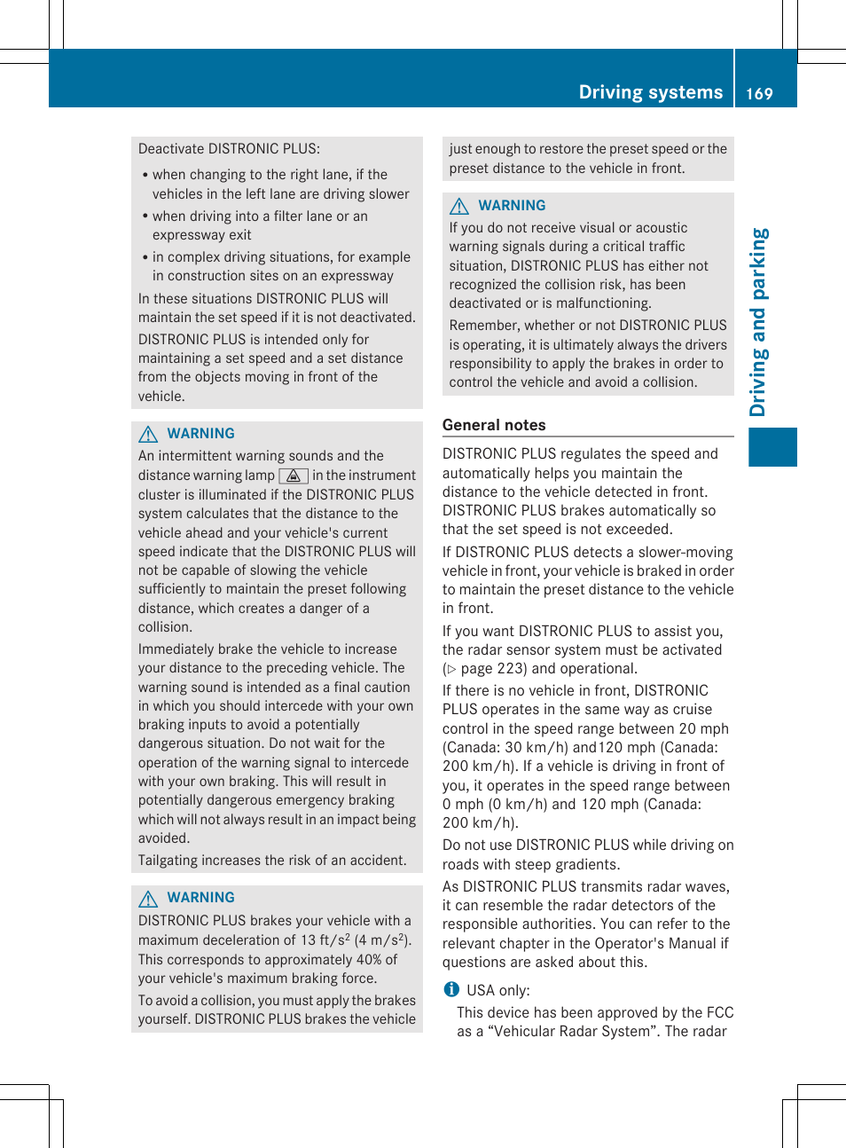 Driving and parking, Driving systems | Mercedes-Benz CLS-Class 2013 Owners Manual User Manual | Page 171 / 376