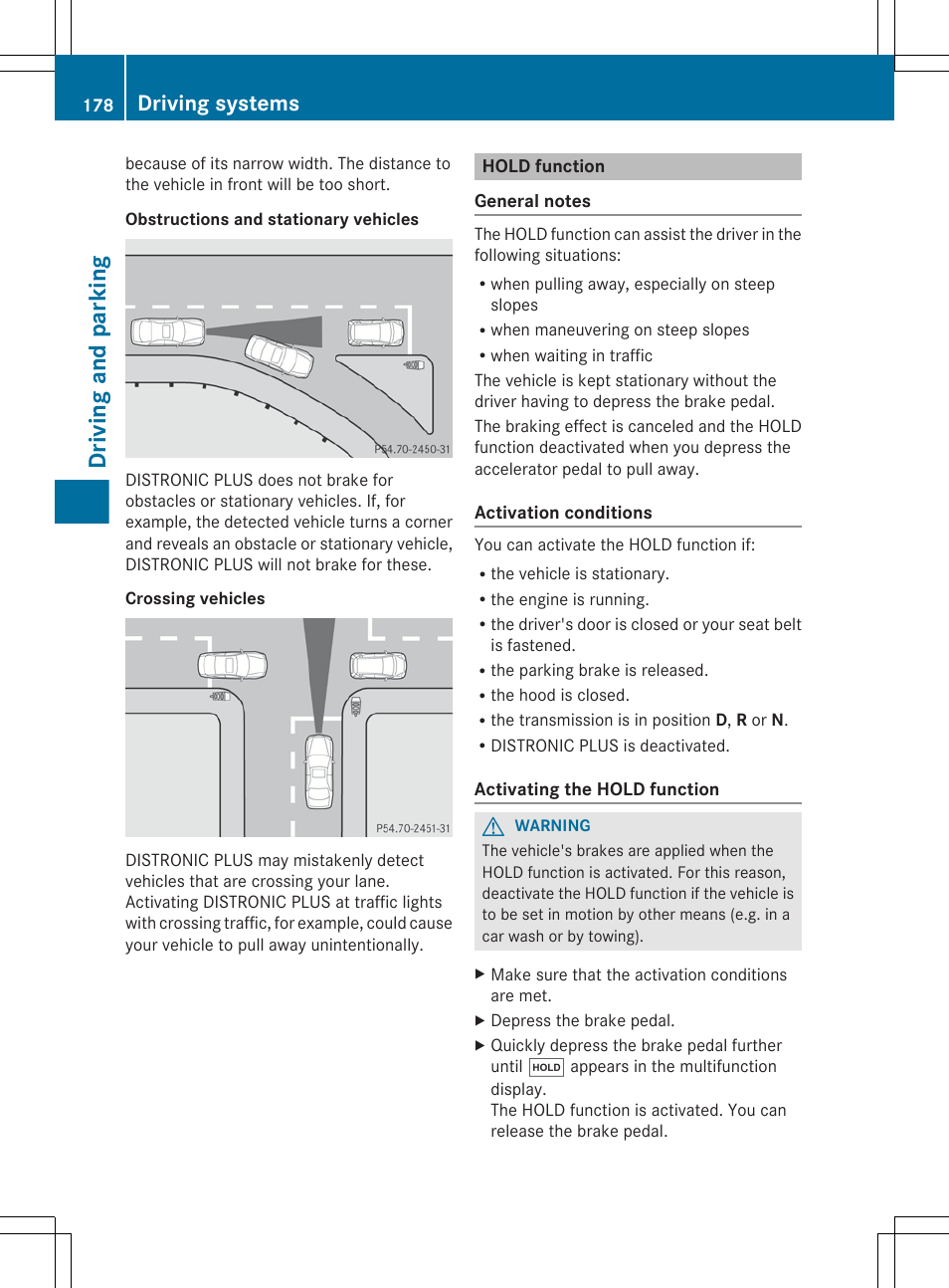 Hold function, Driving and parking, Driving systems | Mercedes-Benz CLS-Class 2013 Owners Manual User Manual | Page 180 / 376