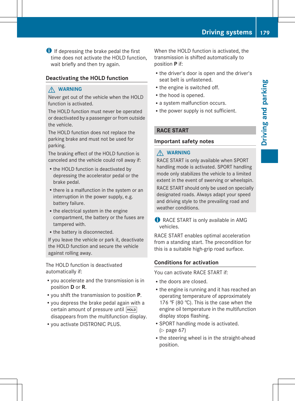 Race start, Driving and parking, Driving systems | Mercedes-Benz CLS-Class 2013 Owners Manual User Manual | Page 181 / 376
