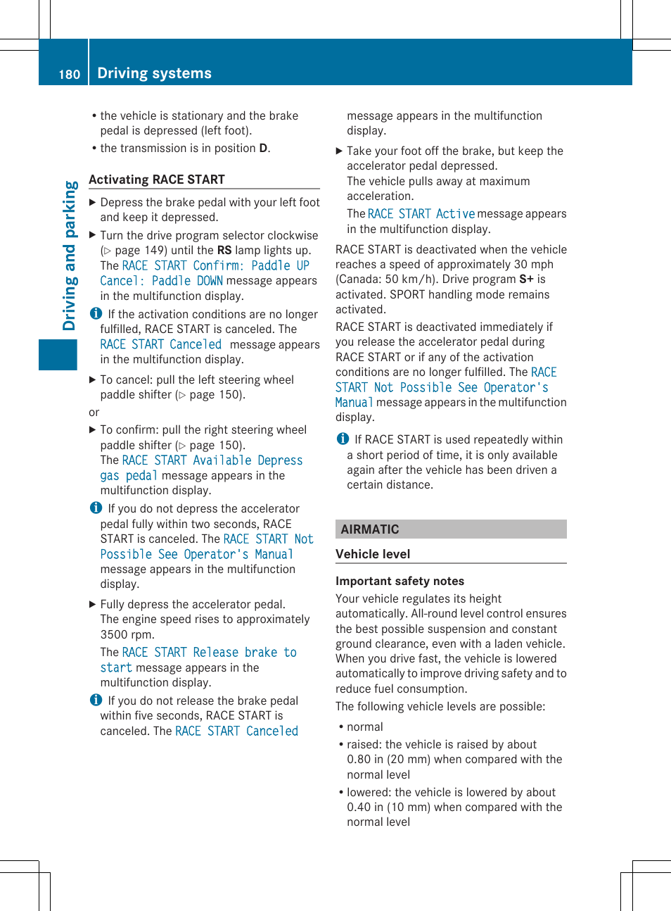 Airmatic, Driving and parking, Driving systems | Mercedes-Benz CLS-Class 2013 Owners Manual User Manual | Page 182 / 376