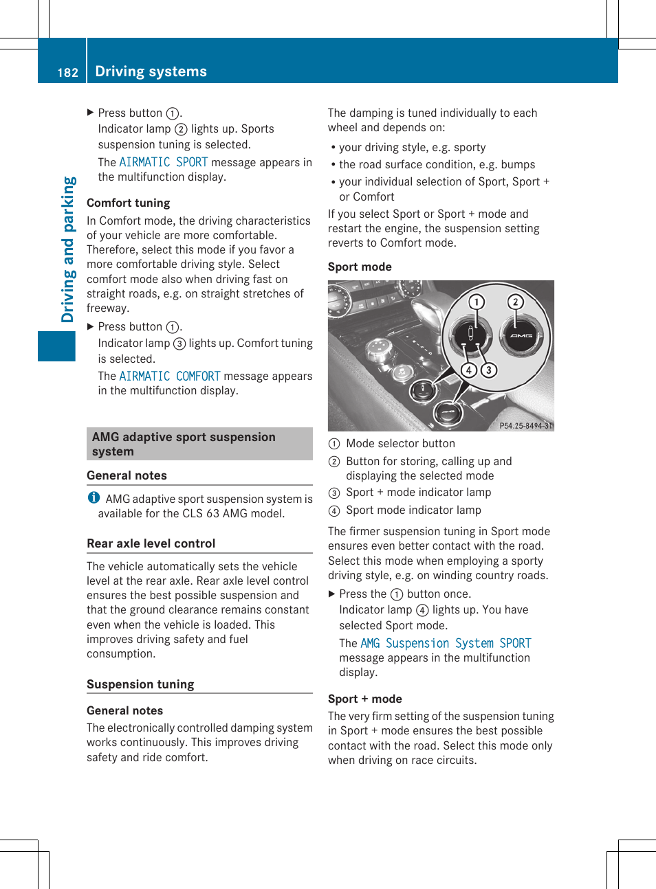 Amg adaptive sport suspension system, Driving and parking, Driving systems | Mercedes-Benz CLS-Class 2013 Owners Manual User Manual | Page 184 / 376
