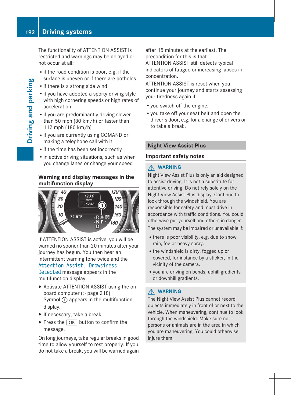 Night view assist plus, Driving and parking, Driving systems | Mercedes-Benz CLS-Class 2013 Owners Manual User Manual | Page 194 / 376