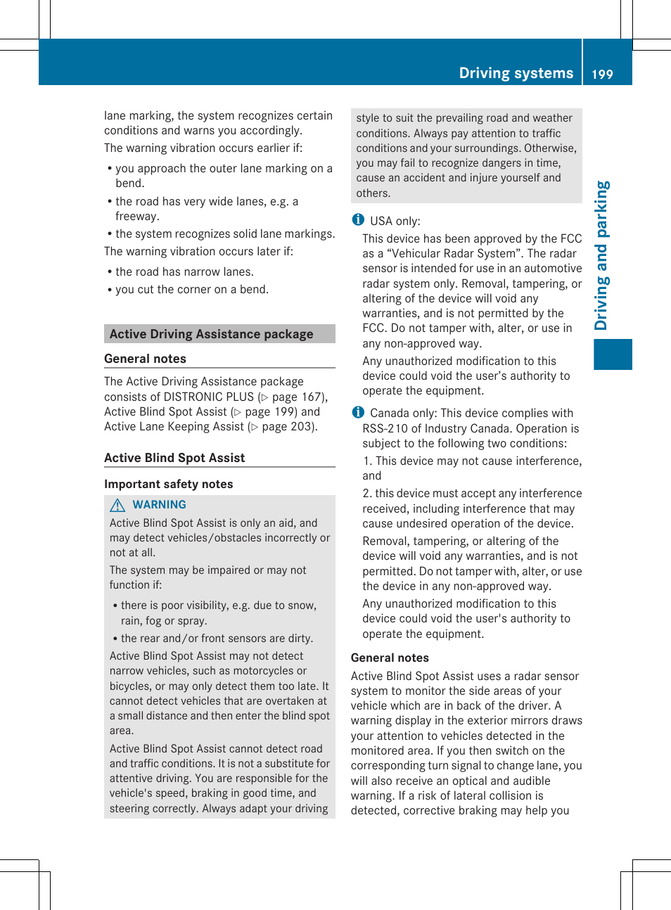 Active driving assistance package, Driving and parking, Driving systems | Mercedes-Benz CLS-Class 2013 Owners Manual User Manual | Page 201 / 376