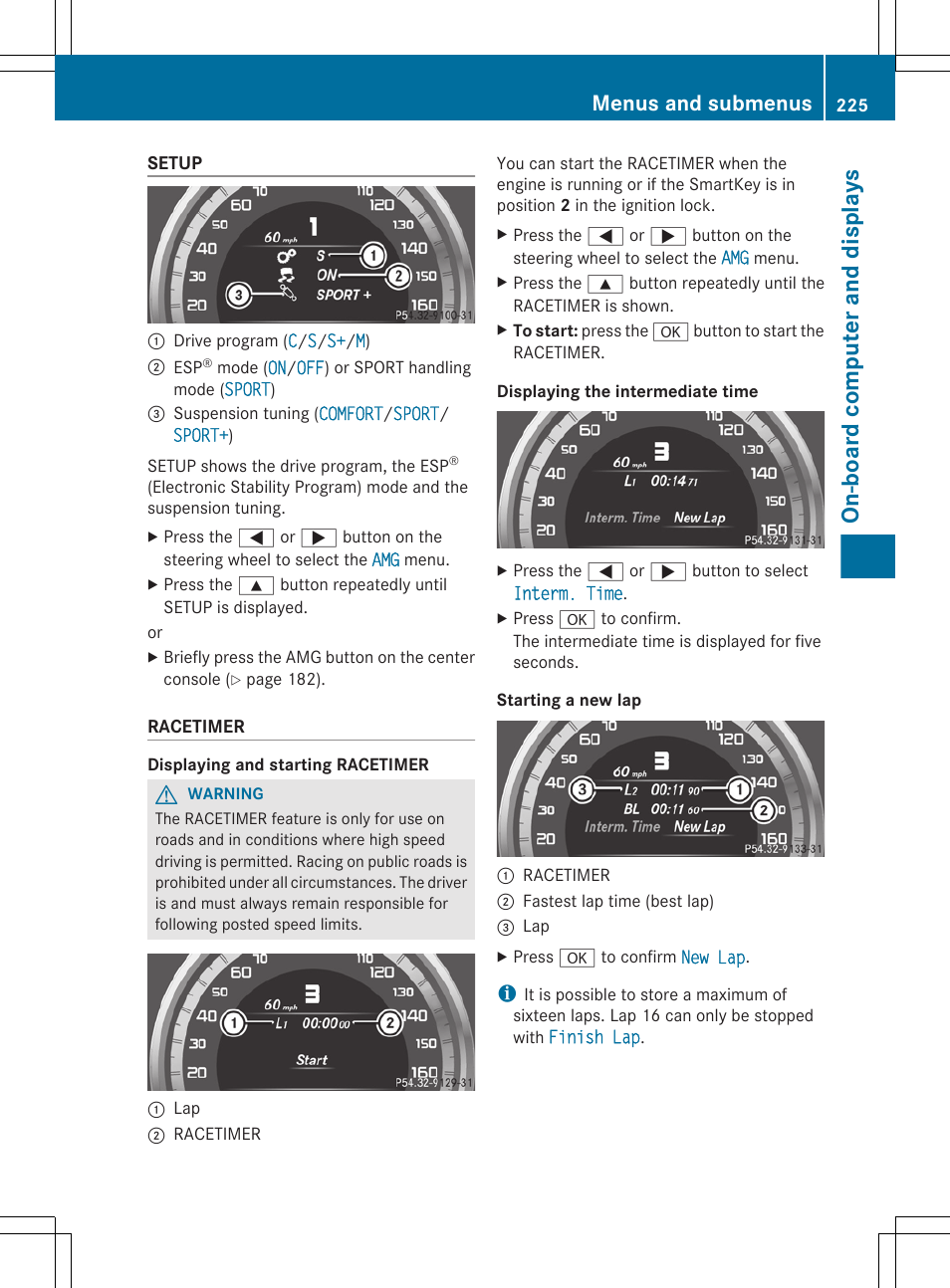 On-board computer and displays, Menus and submenus | Mercedes-Benz CLS-Class 2013 Owners Manual User Manual | Page 227 / 376