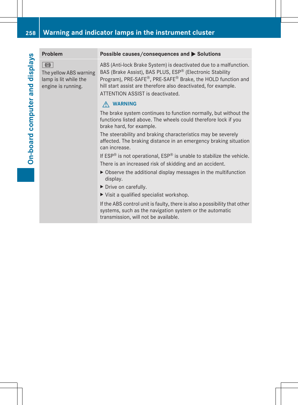 On-board computer and displays | Mercedes-Benz CLS-Class 2013 Owners Manual User Manual | Page 260 / 376