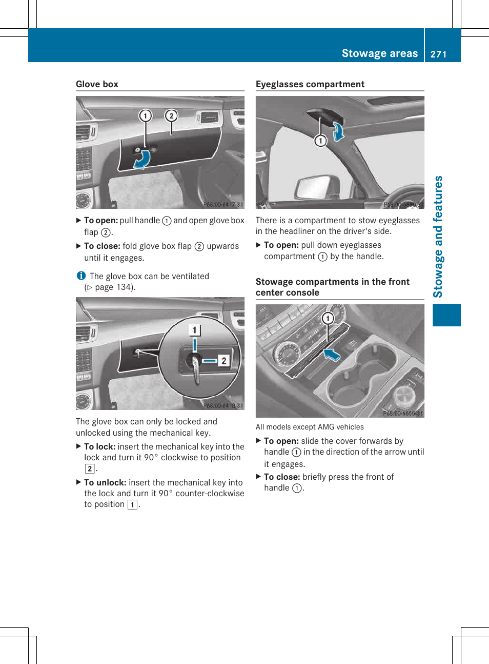 Stowage and features, Stowage areas | Mercedes-Benz CLS-Class 2013 Owners Manual User Manual | Page 273 / 376