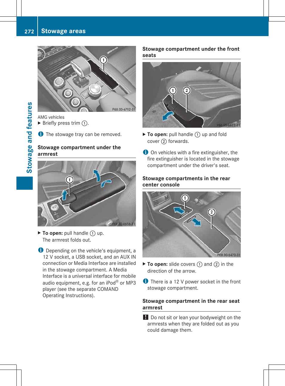 Stowage and features, Stowage areas | Mercedes-Benz CLS-Class 2013 Owners Manual User Manual | Page 274 / 376