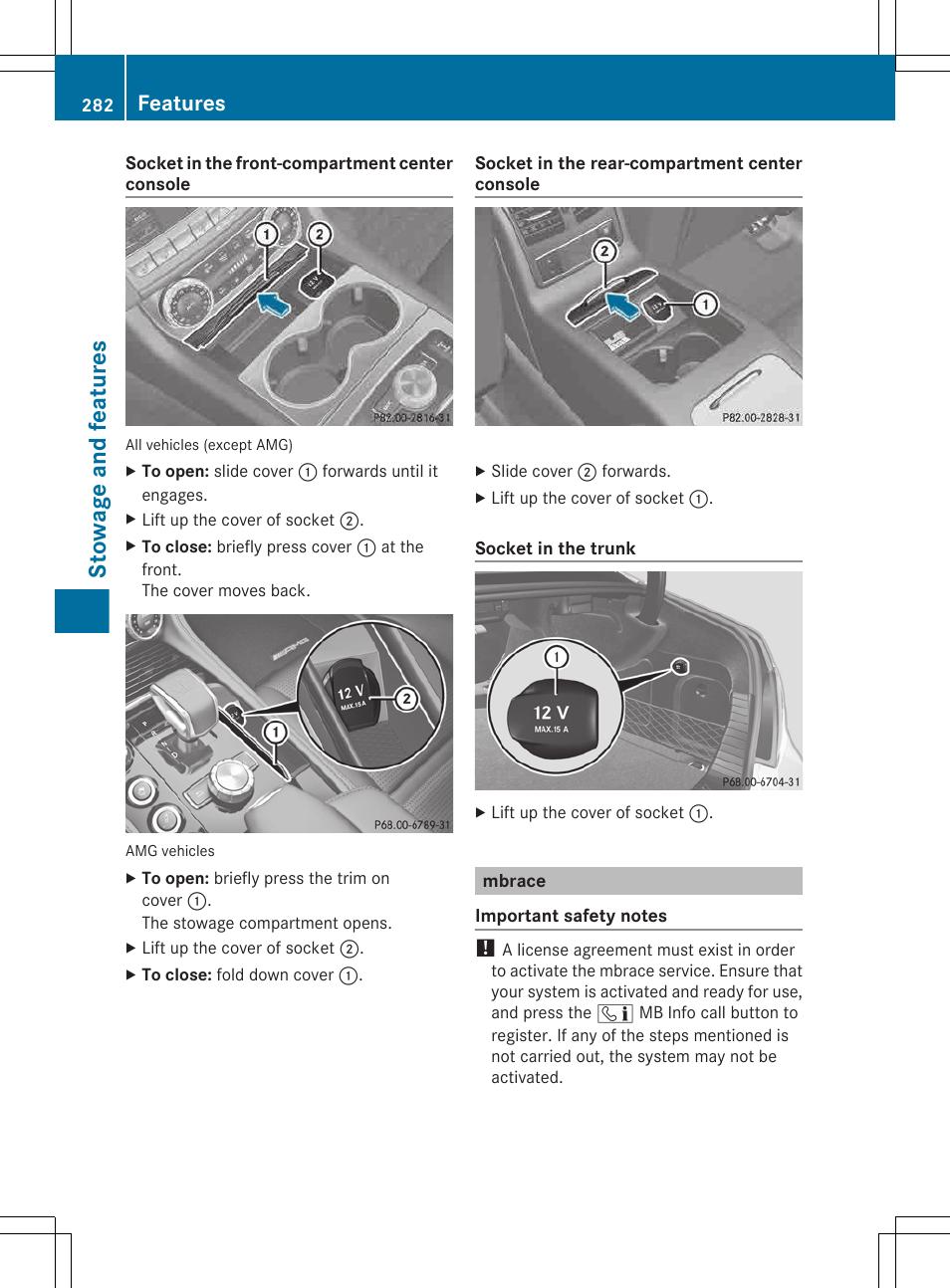 Mbrace, Stowage and features, Features | Mercedes-Benz CLS-Class 2013 Owners Manual User Manual | Page 284 / 376