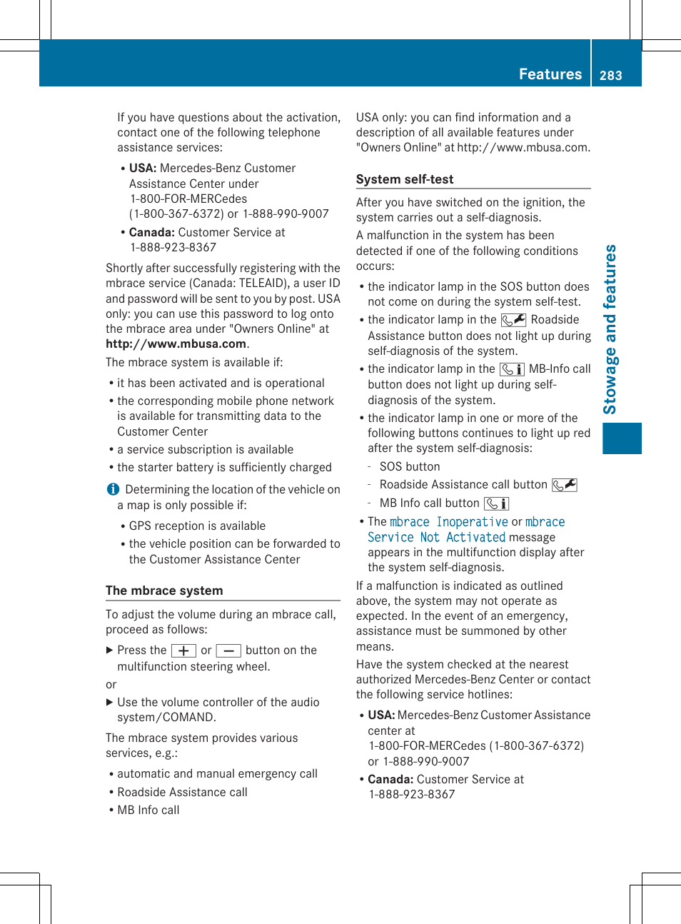 Stowage and features, Features | Mercedes-Benz CLS-Class 2013 Owners Manual User Manual | Page 285 / 376