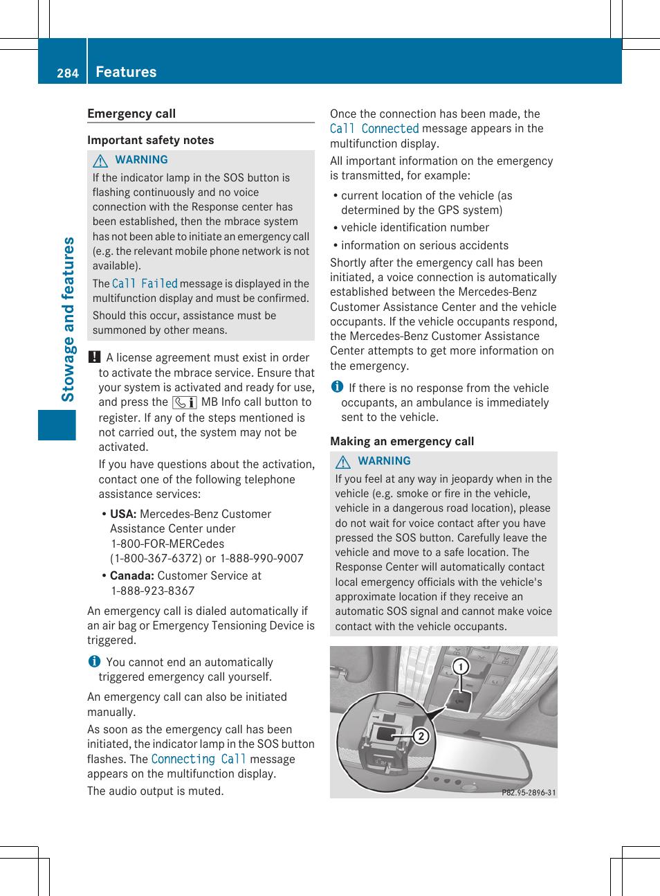 Stowage and features, Features | Mercedes-Benz CLS-Class 2013 Owners Manual User Manual | Page 286 / 376