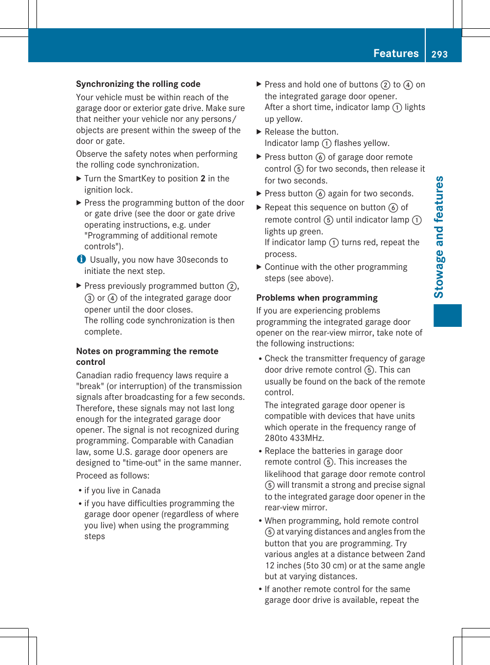 Stowage and features, Features | Mercedes-Benz CLS-Class 2013 Owners Manual User Manual | Page 295 / 376