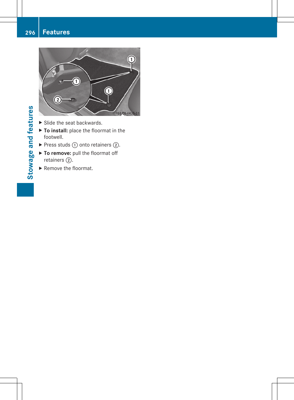 Stowage and features, Features | Mercedes-Benz CLS-Class 2013 Owners Manual User Manual | Page 298 / 376