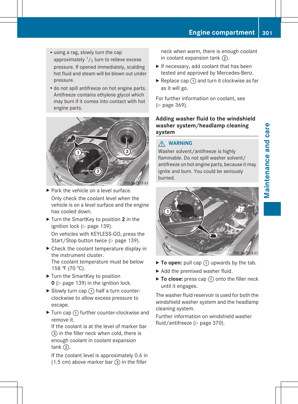 Maintenance and care, Engine compartment | Mercedes-Benz CLS-Class 2013 Owners Manual User Manual | Page 303 / 376