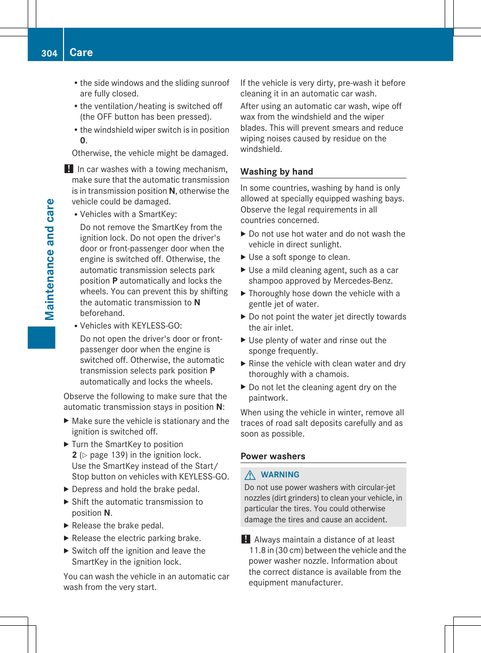 Maintenance and care, Care | Mercedes-Benz CLS-Class 2013 Owners Manual User Manual | Page 306 / 376