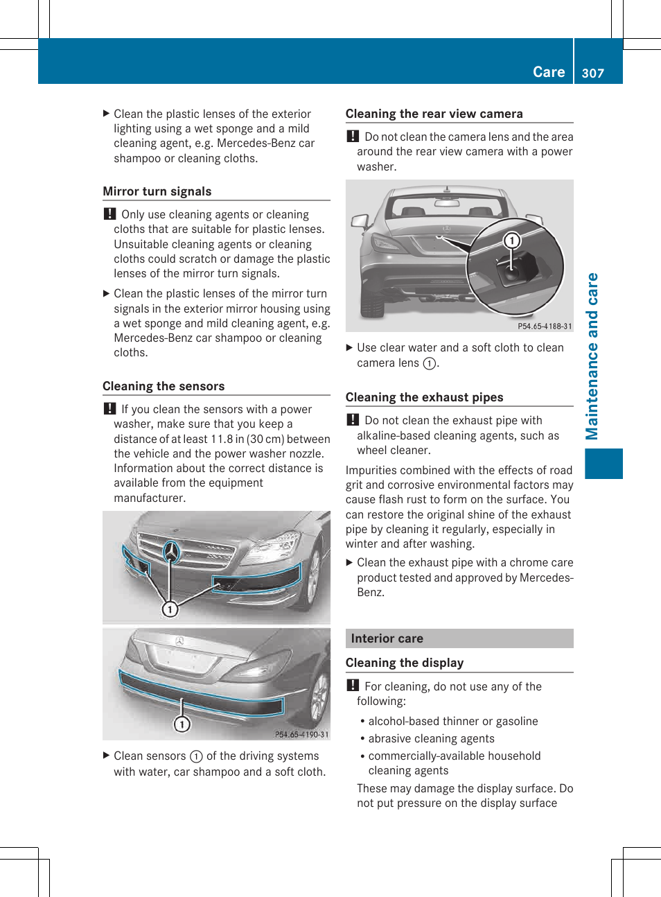 Interior care, Maintenance and care, Care | Mercedes-Benz CLS-Class 2013 Owners Manual User Manual | Page 309 / 376