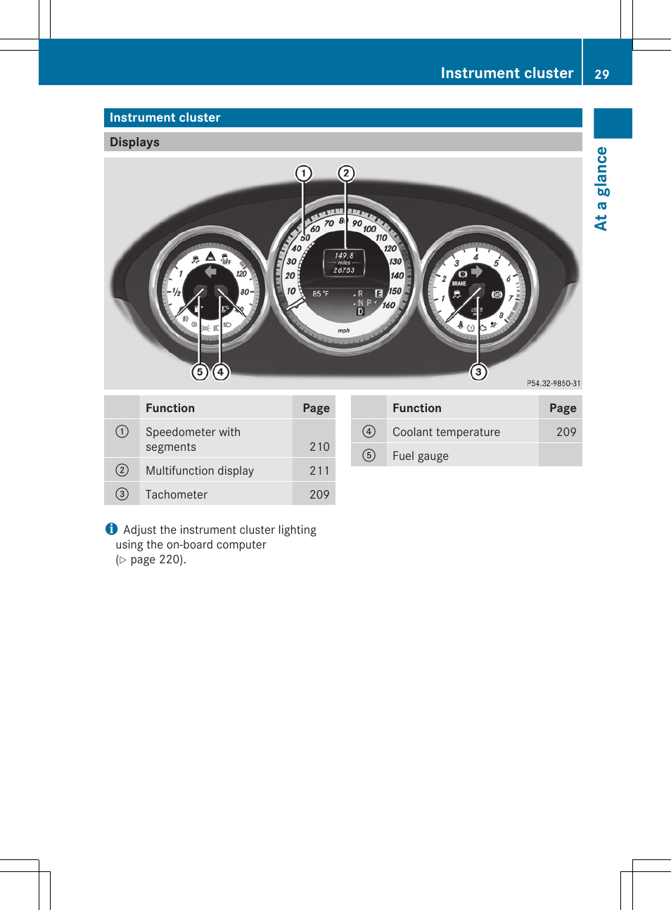 Instrument cluster, Displays, At a glance | Mercedes-Benz CLS-Class 2013 Owners Manual User Manual | Page 31 / 376