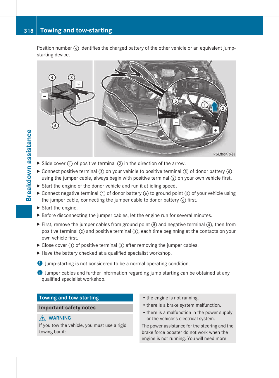 Towing and tow-starting, Important safety notes, Breakdown assistance | Mercedes-Benz CLS-Class 2013 Owners Manual User Manual | Page 320 / 376