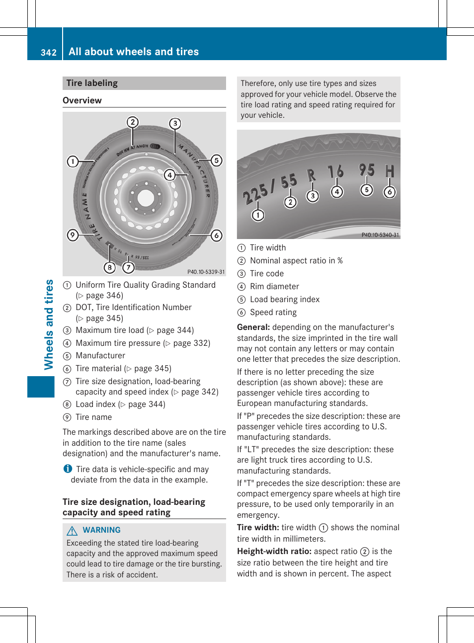 Tire labeling, Wheels and tires, All about wheels and tires | Mercedes-Benz CLS-Class 2013 Owners Manual User Manual | Page 344 / 376