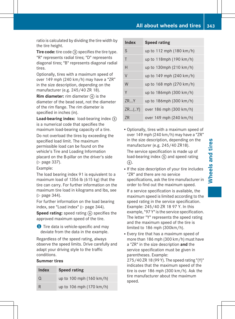 Wheels and tires, All about wheels and tires | Mercedes-Benz CLS-Class 2013 Owners Manual User Manual | Page 345 / 376
