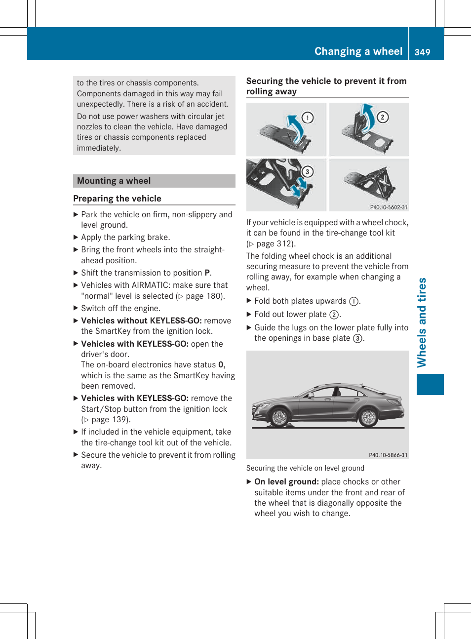 Mounting a wheel, Wheels and tires, Changing a wheel | Mercedes-Benz CLS-Class 2013 Owners Manual User Manual | Page 351 / 376