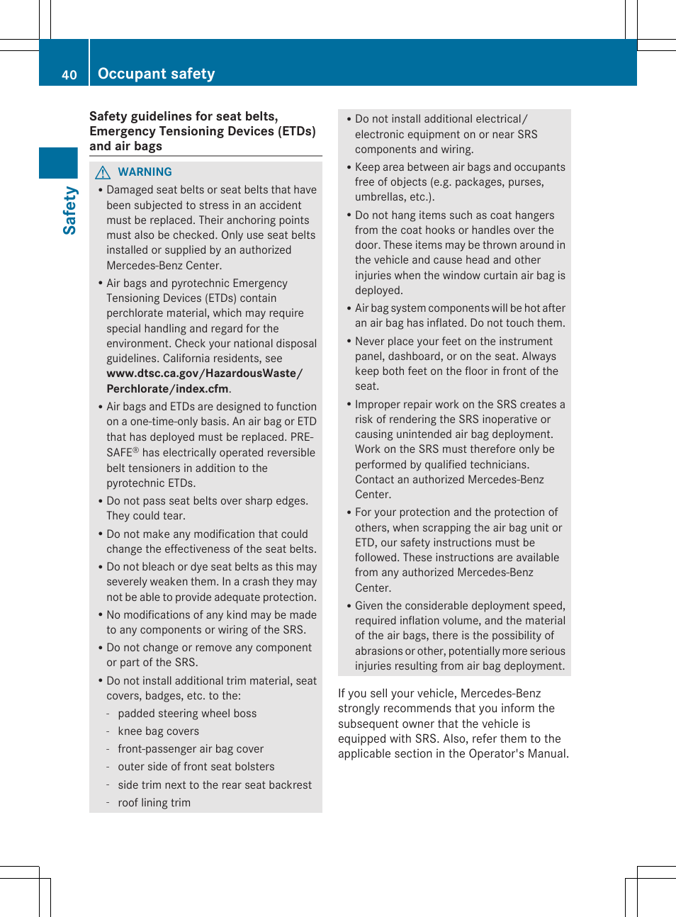Safety, Occupant safety | Mercedes-Benz CLS-Class 2013 Owners Manual User Manual | Page 42 / 376