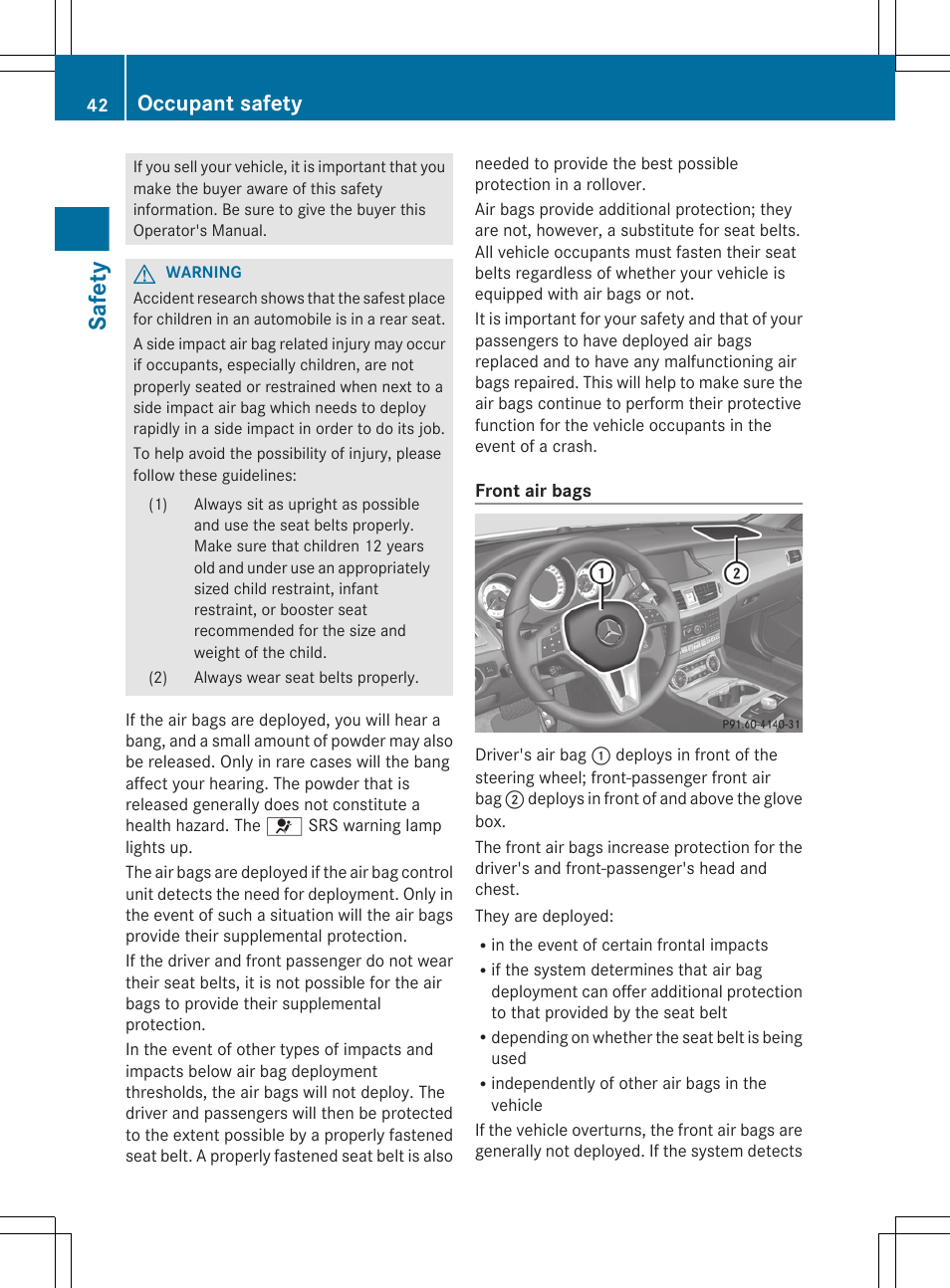 Safety, Occupant safety | Mercedes-Benz CLS-Class 2013 Owners Manual User Manual | Page 44 / 376