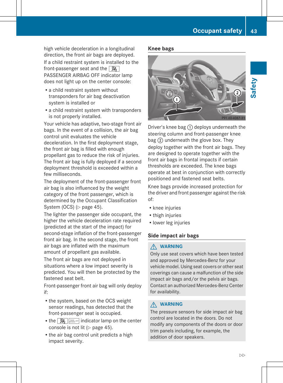 Safety, Occupant safety | Mercedes-Benz CLS-Class 2013 Owners Manual User Manual | Page 45 / 376