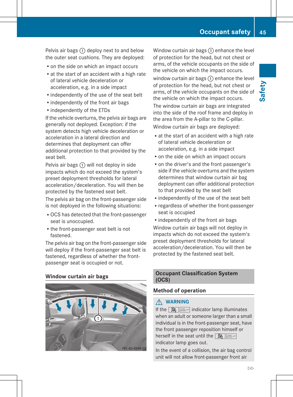 Occupant classification system (ocs), Safety, Occupant safety | Mercedes-Benz CLS-Class 2013 Owners Manual User Manual | Page 47 / 376