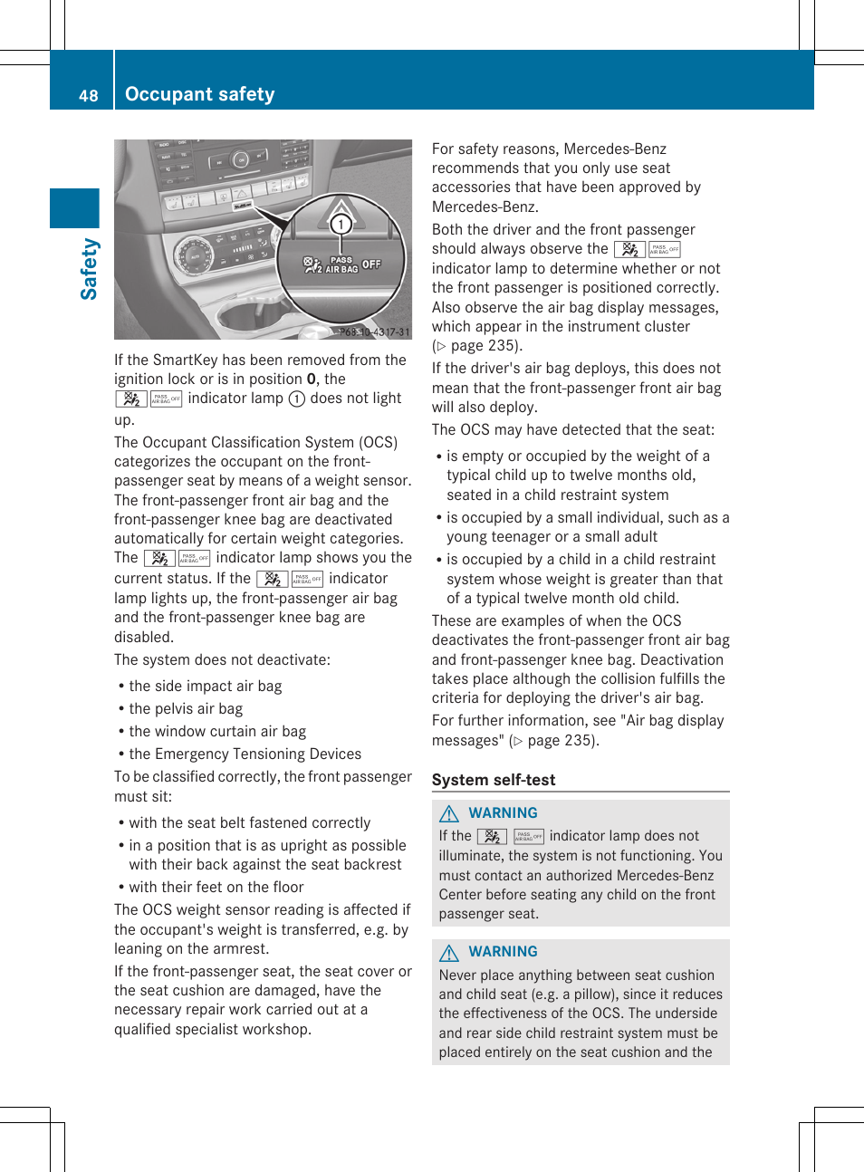 Safety, Occupant safety | Mercedes-Benz CLS-Class 2013 Owners Manual User Manual | Page 50 / 376