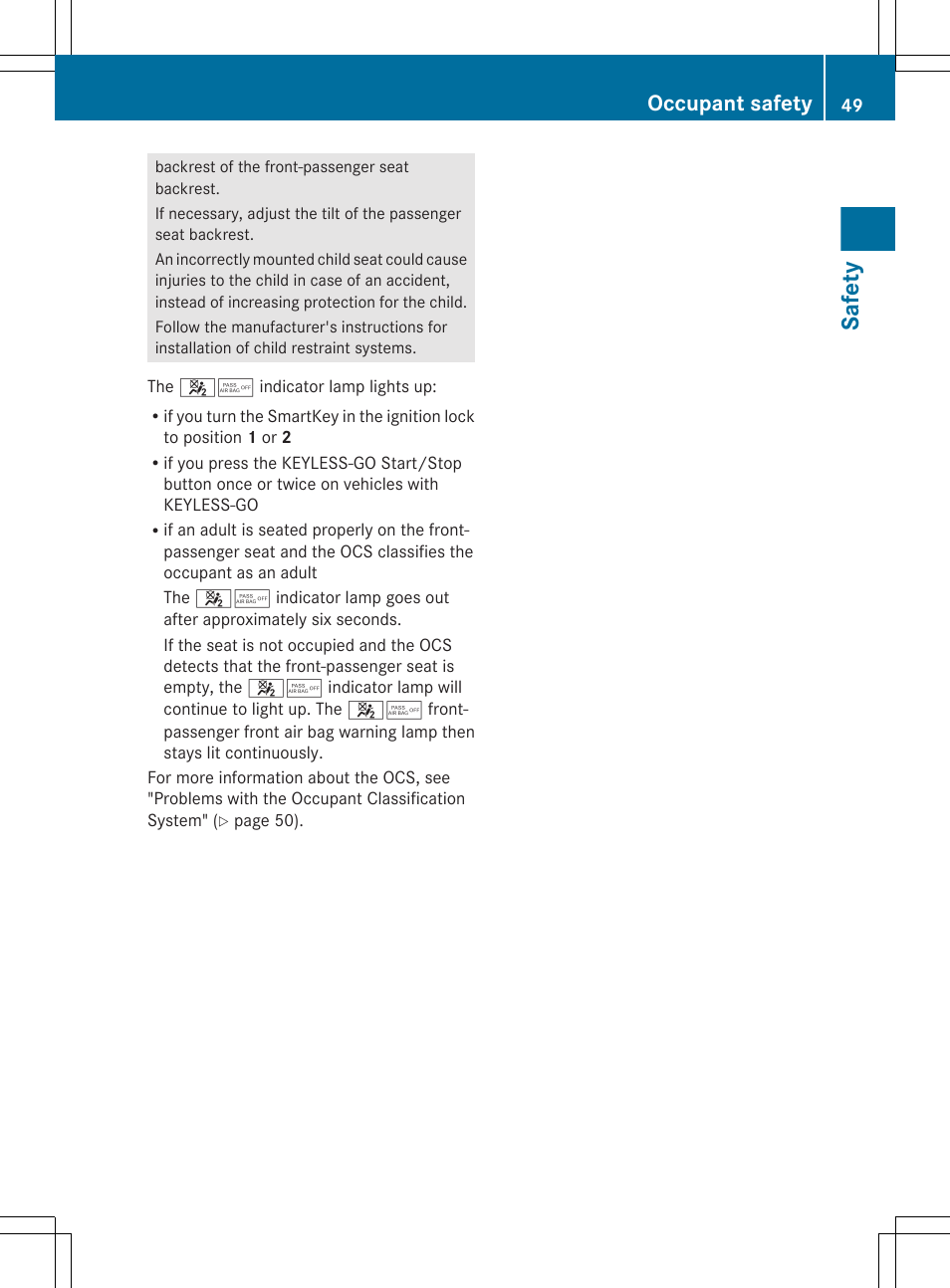 Safety, Occupant safety | Mercedes-Benz CLS-Class 2013 Owners Manual User Manual | Page 51 / 376