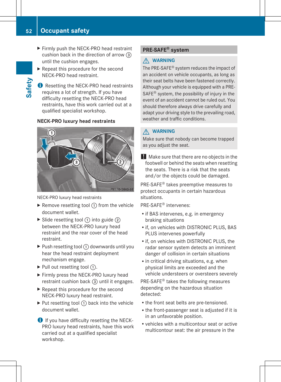 Pre-safe® system, Safety, Occupant safety | Mercedes-Benz CLS-Class 2013 Owners Manual User Manual | Page 54 / 376