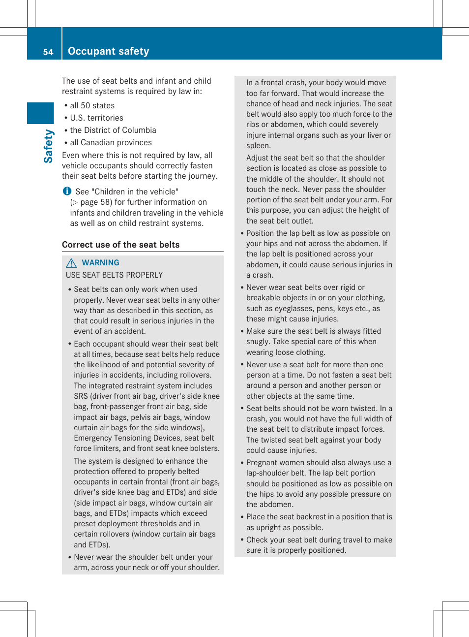 Safety, Occupant safety | Mercedes-Benz CLS-Class 2013 Owners Manual User Manual | Page 56 / 376