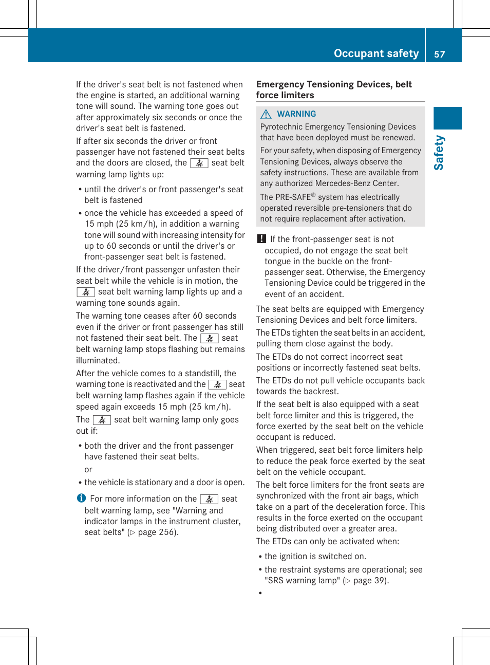 Safety, Occupant safety | Mercedes-Benz CLS-Class 2013 Owners Manual User Manual | Page 59 / 376