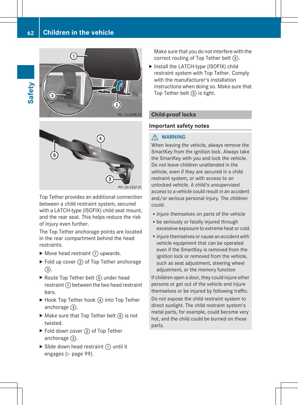 Child-proof locks, Safety, Children in the vehicle | Mercedes-Benz CLS-Class 2013 Owners Manual User Manual | Page 64 / 376