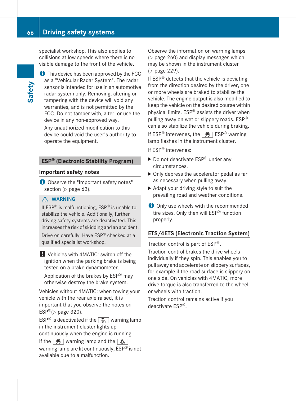 Esp® (electronic stability program), Safety, Driving safety systems | Mercedes-Benz CLS-Class 2013 Owners Manual User Manual | Page 68 / 376