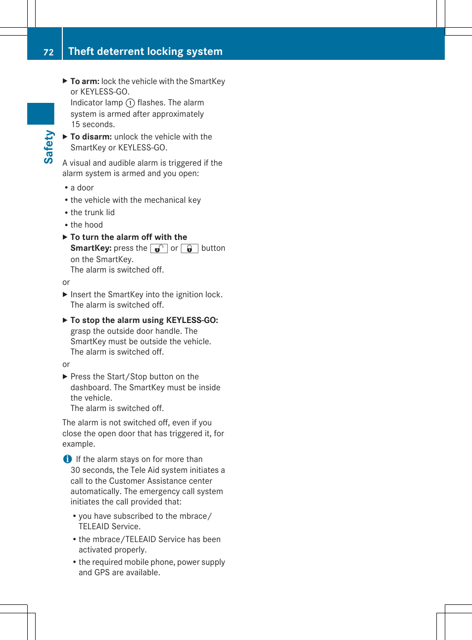 Safety, Theft deterrent locking system | Mercedes-Benz CLS-Class 2013 Owners Manual User Manual | Page 74 / 376