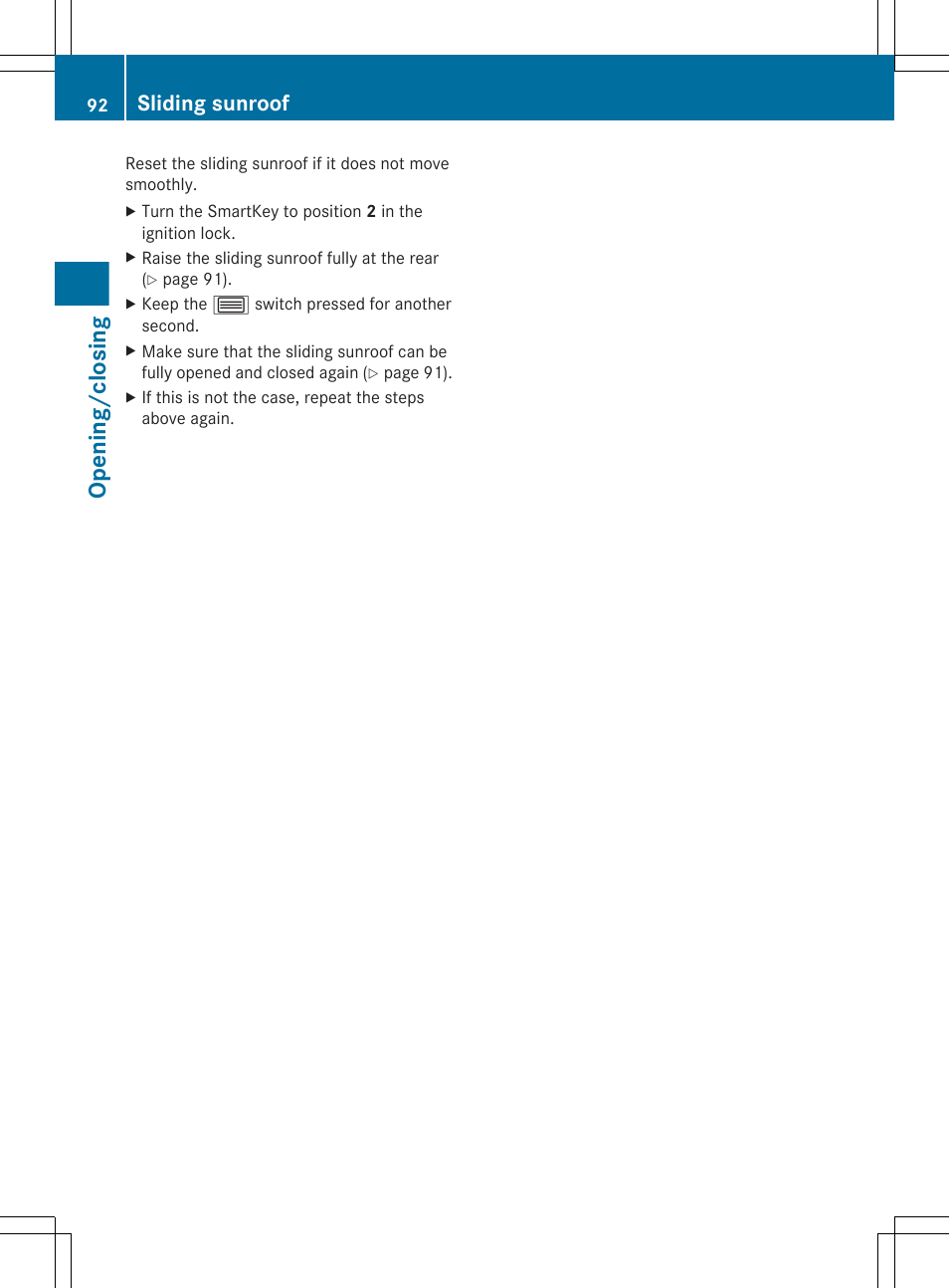 Opening/closing, Sliding sunroof | Mercedes-Benz CLS-Class 2013 Owners Manual User Manual | Page 94 / 376