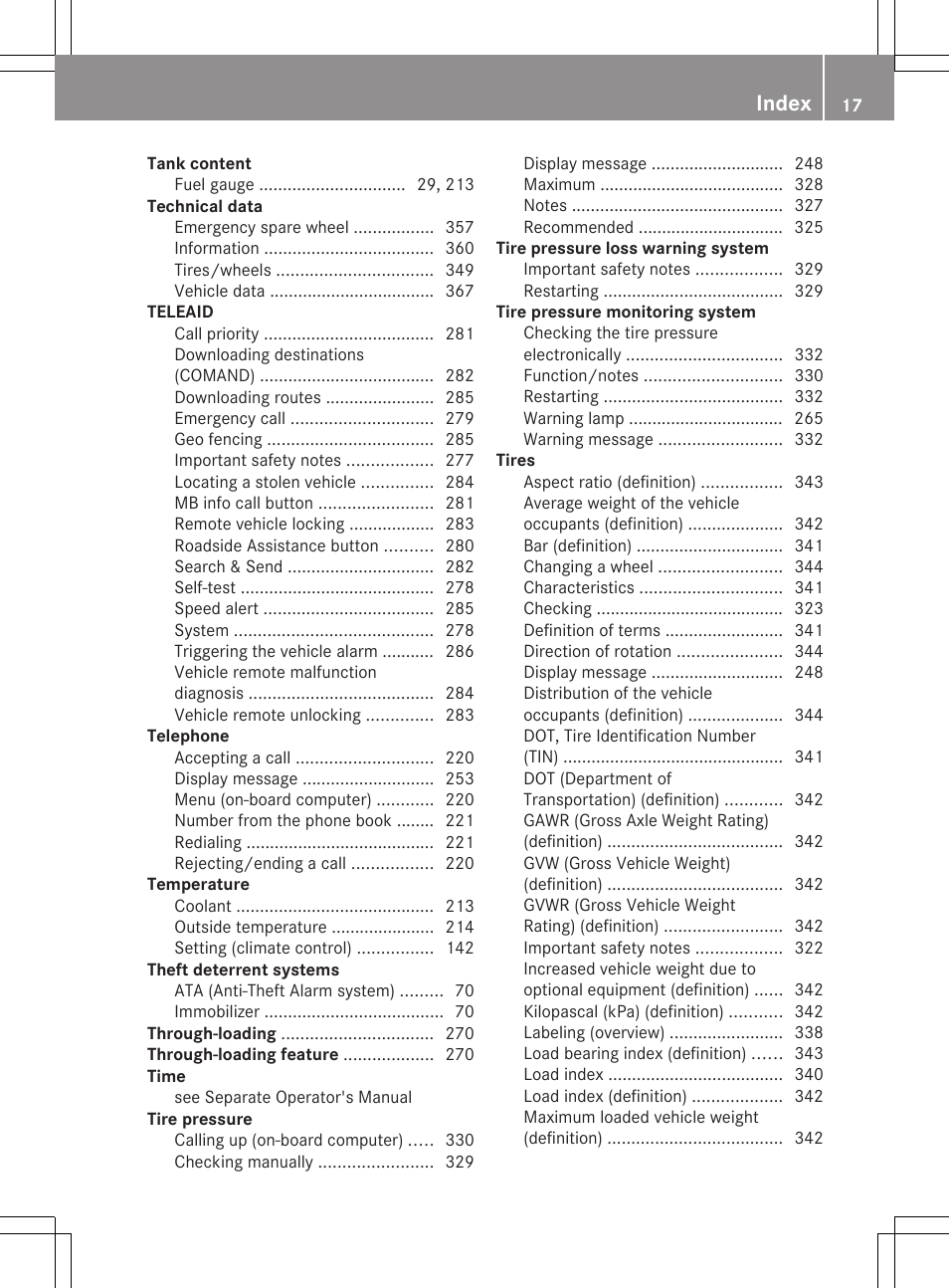 Index | Mercedes-Benz E-Cab 2013 Owners Manual User Manual | Page 19 / 372