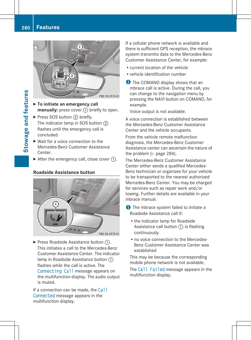 Stowage and features, Features | Mercedes-Benz E-Cab 2013 Owners Manual User Manual | Page 282 / 372